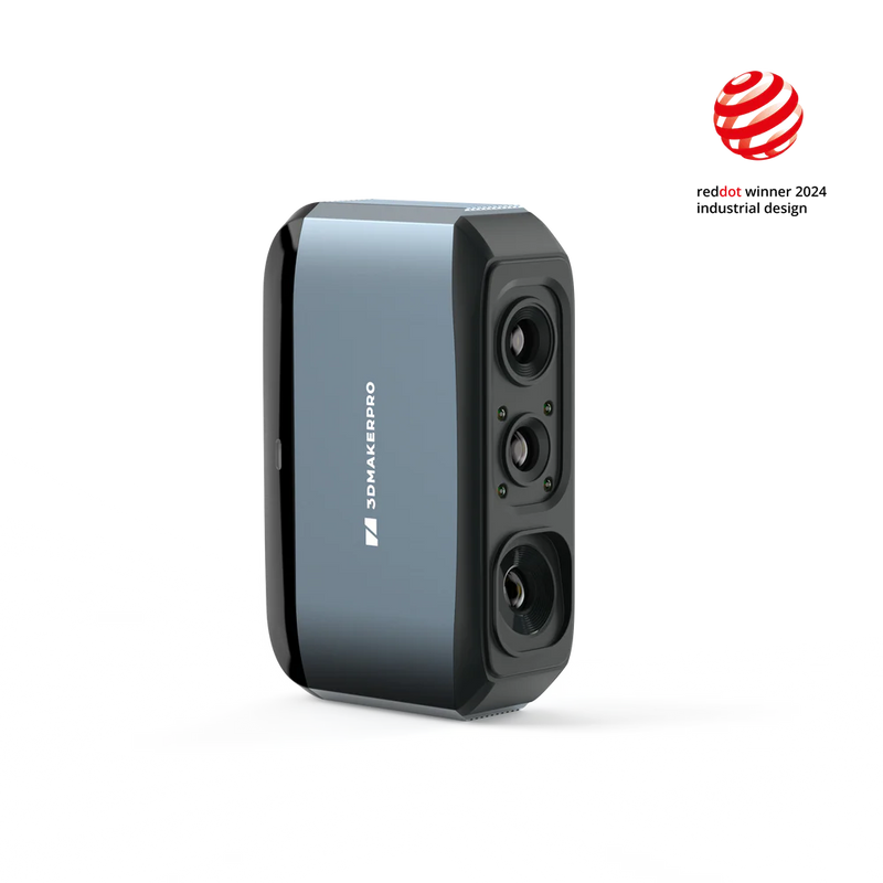 3DMakerpro Moose Scanner (Red Dot Winner 2024) featuring 0.03mm accuracy and a versatile 15-1500mm scanning range.
